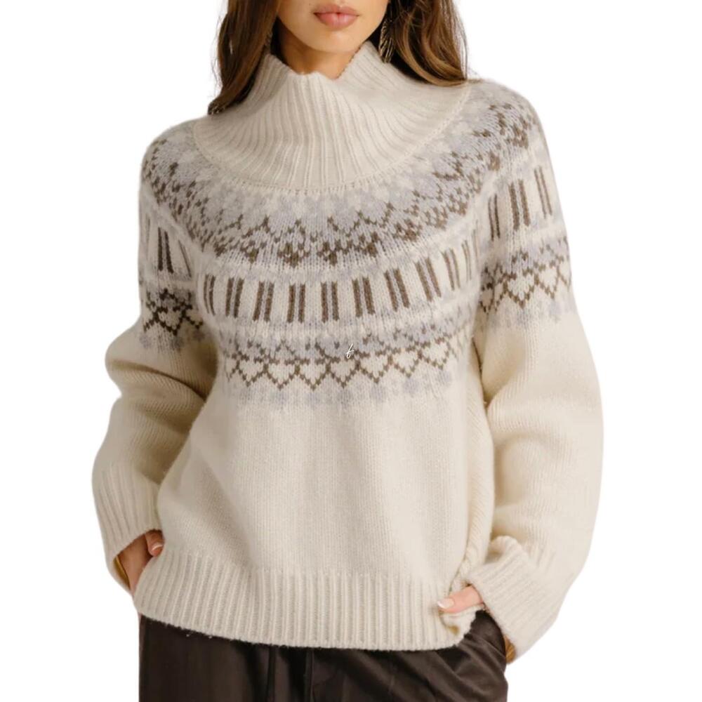 NEW SABLYN scottie slouchy fair isle cashmere mock neck sweater in gardenia